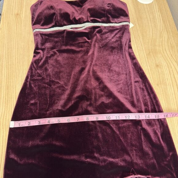 Y2K Whimsigoth Velvet Maxi Dress Size S Burgundy Prom Bling Vamp Fairy Romantic - Picture 9 of 13